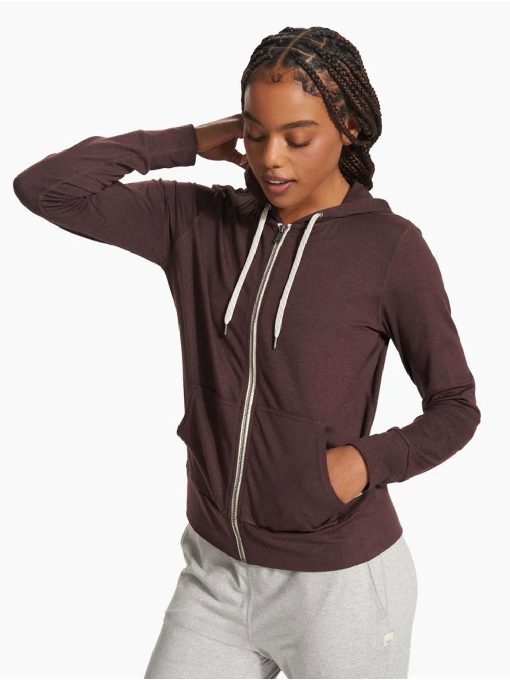 Vuori Women’s Halo Performance Hoodie 2.0 – Fig Heather – Size Small